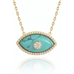 18K Gold Plated Turquoise Evil Eye CZ Pendant Necklace Adjustable for Women